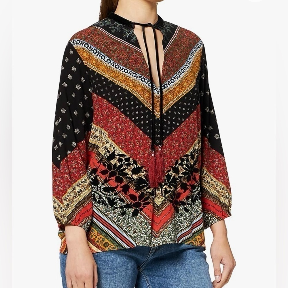 Desigual Lucia Boho Multicolor Tassel Blouse Size Large